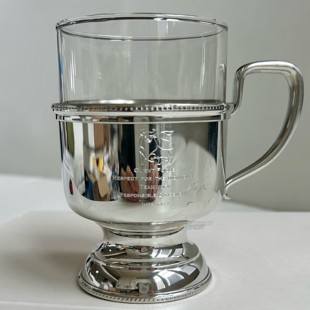 Silver trophy cup with a Glass insert